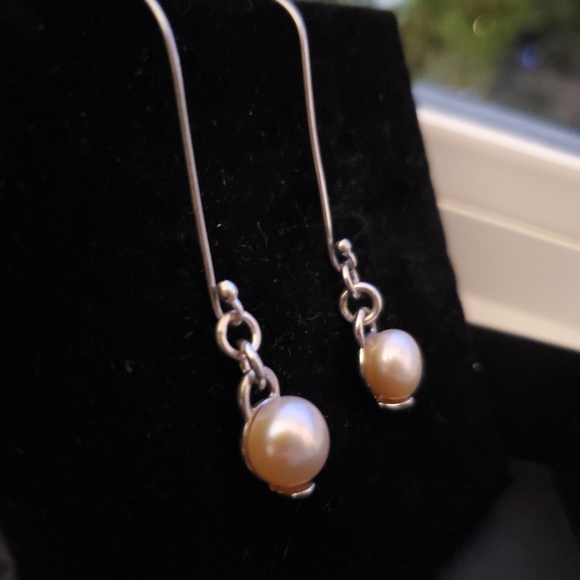 Silver 925 drop pearl earrings - Picture 1 of 8